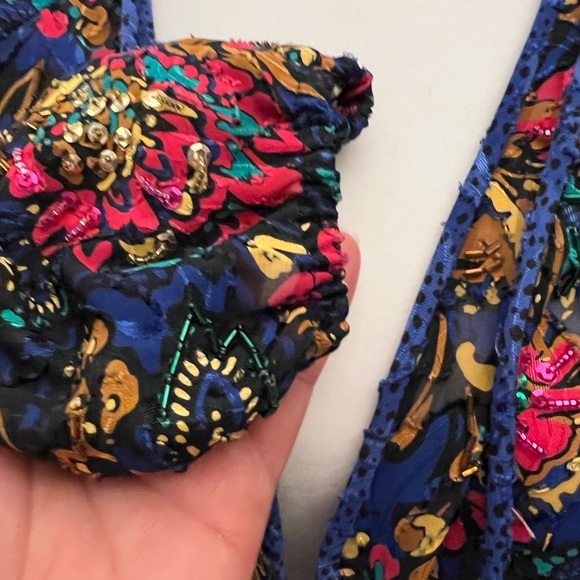 Playful Vintage Diane Freis Originals Beaded Sequin Tired Mini Ruffle Dress 💙❤️ - Picture 4 of 6